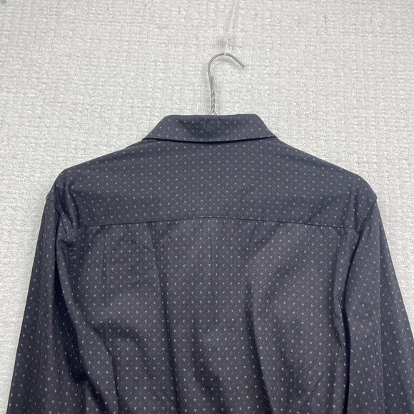 Au Noir Shirt Geo Abstract Men M Black Stretch Long Sleeve Button Down Flip Cuff - Picture 11 of 12